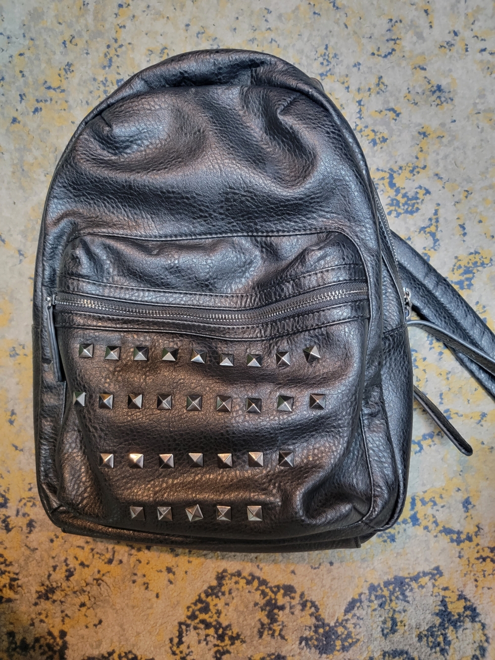 Black Studded Women's Leather Backpack - Unbranded